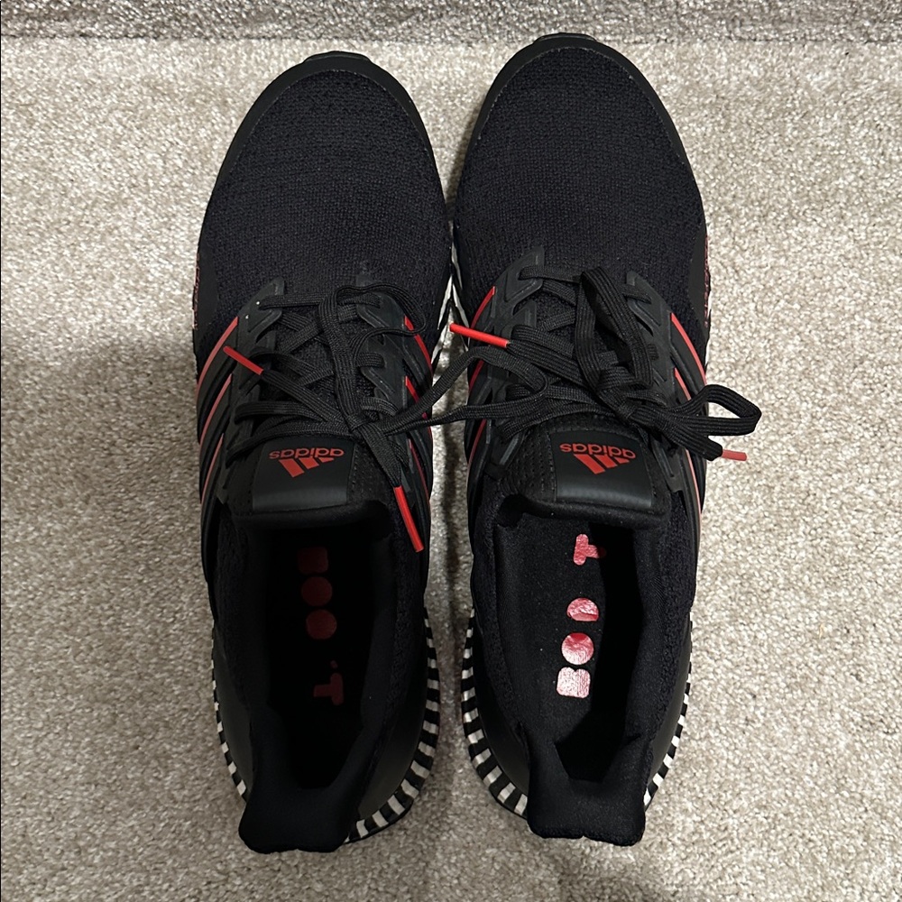Mens Adidas Black and Red Sneakers with Knit Upper - Picture 3 of 3